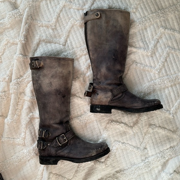 Women’s Vintage Leather FRYE Distressed Moto Boot - 8.5 - Picture 1 of 16